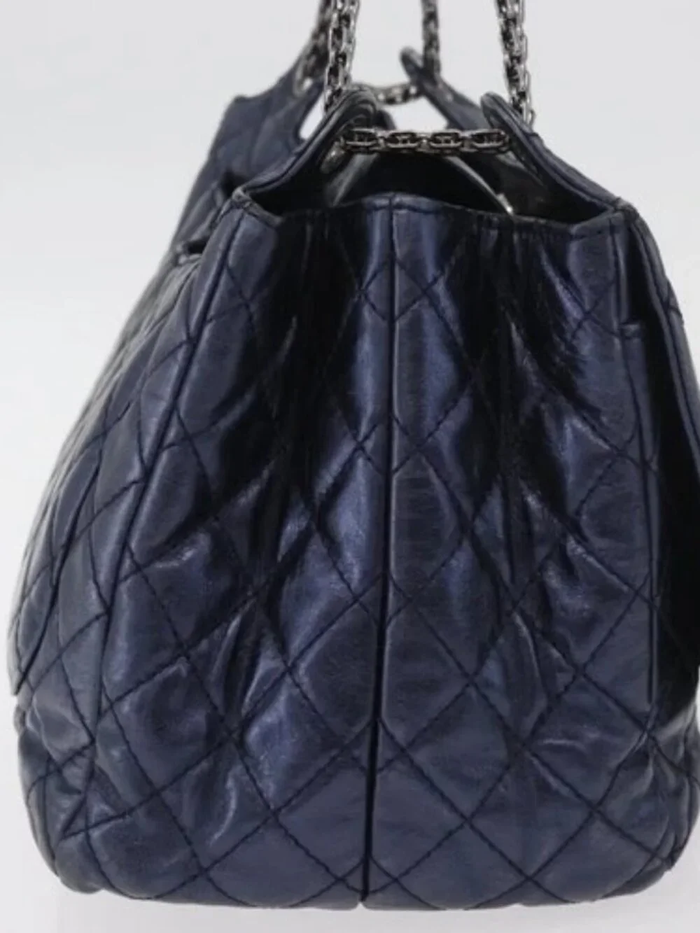 CHANEL Matelasse Chain Shoulder Bag Leather Blue Silver CC Auth ki6660A
